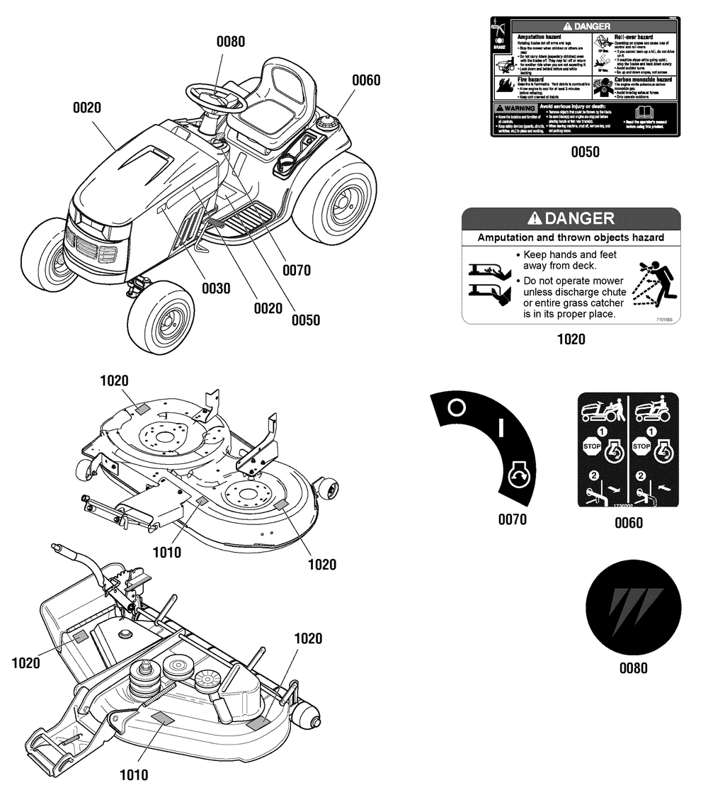 Decal Group Diagram and Parts List for 2691000-MT175420H 2012 Briggs and Stratton Lawn Tractor